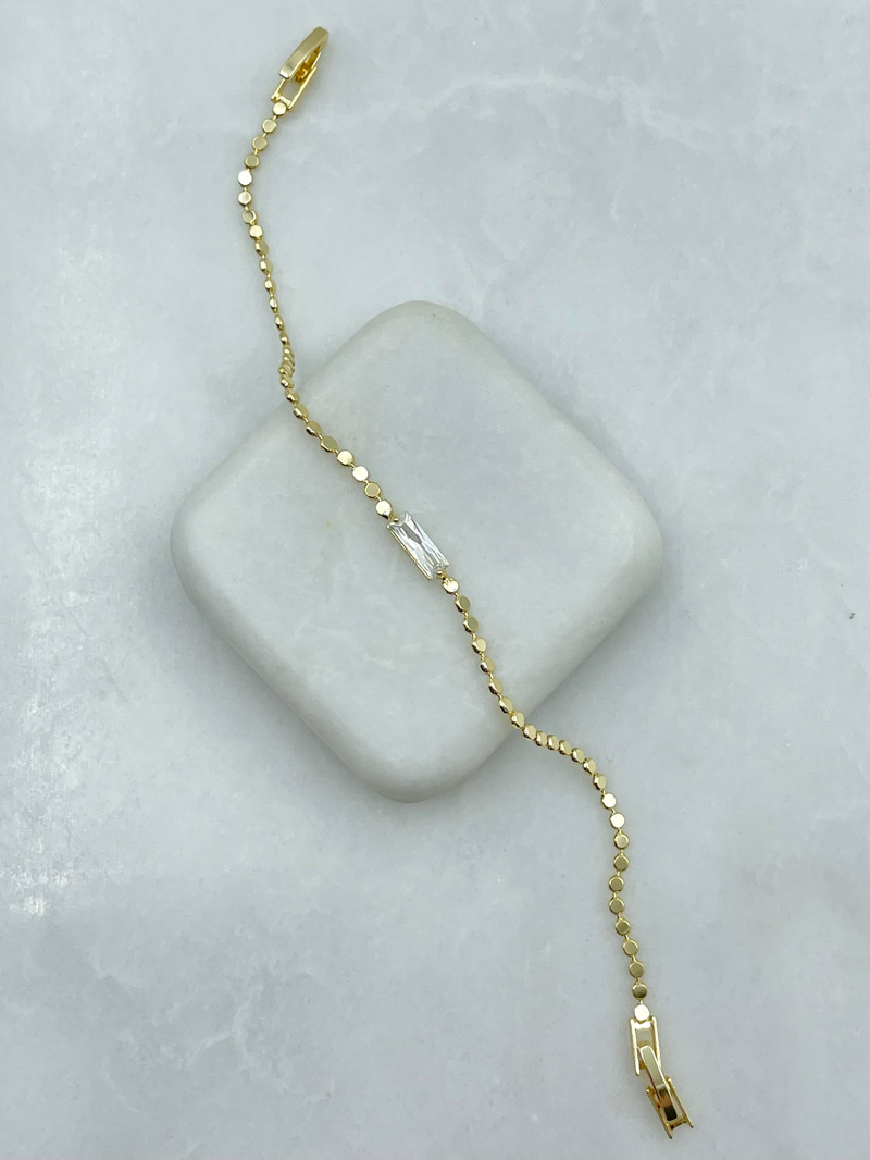 Altın Kaplama Kare Kristal Taşlı Arpa Bileklik Gold