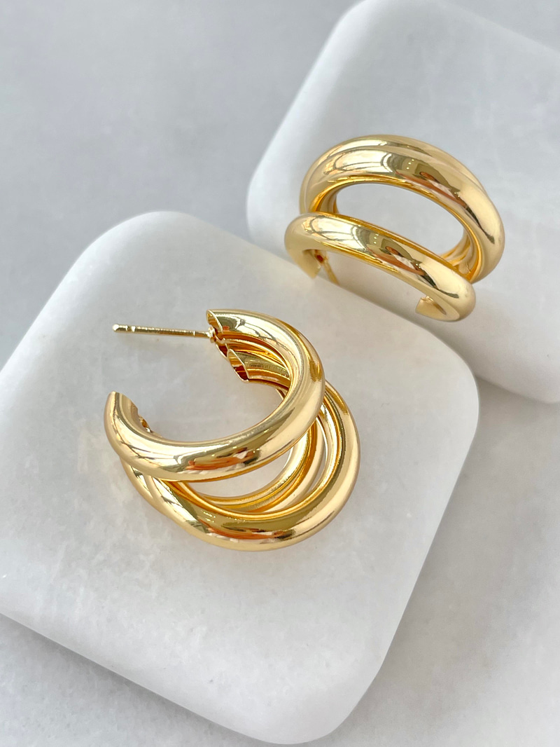 Altın Kaplama Üçlü Görünüm Vintage Küpe Gold