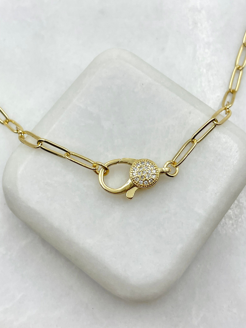 Minimal Önden Kilit Ataç Zincir Kolye 40 cm Gold