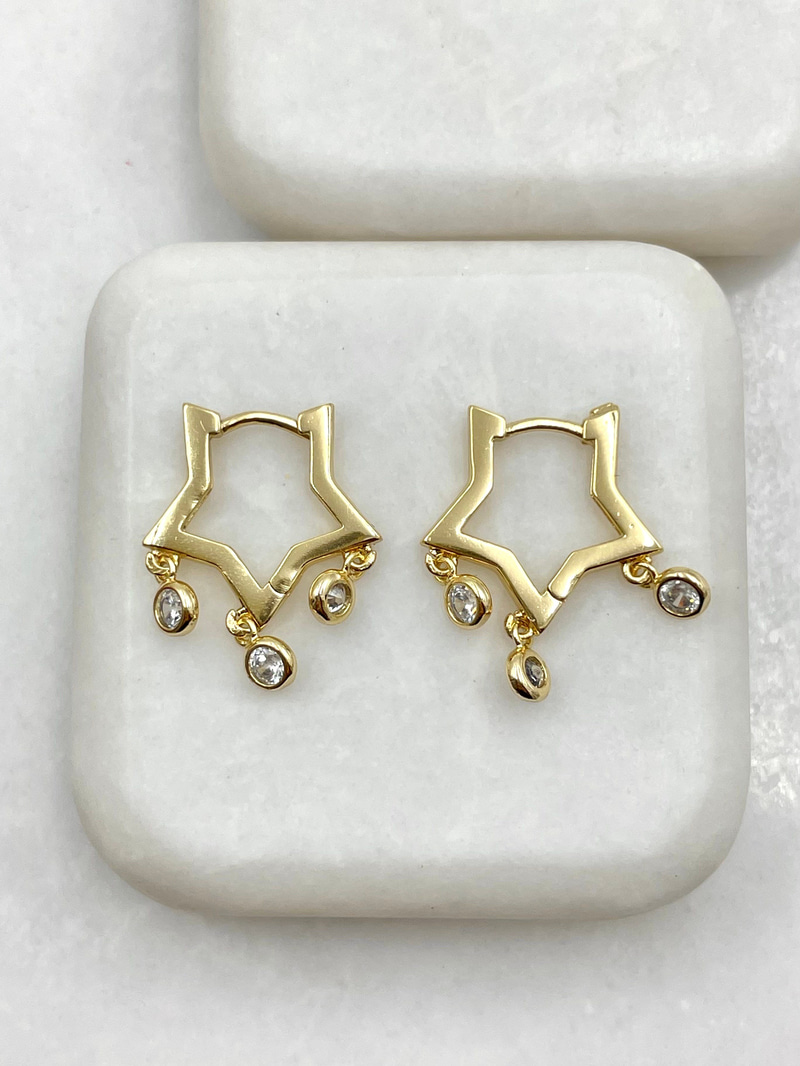 Özel Seri Kristal Sallantılı İçi Boş Yıldız Küpe Gold