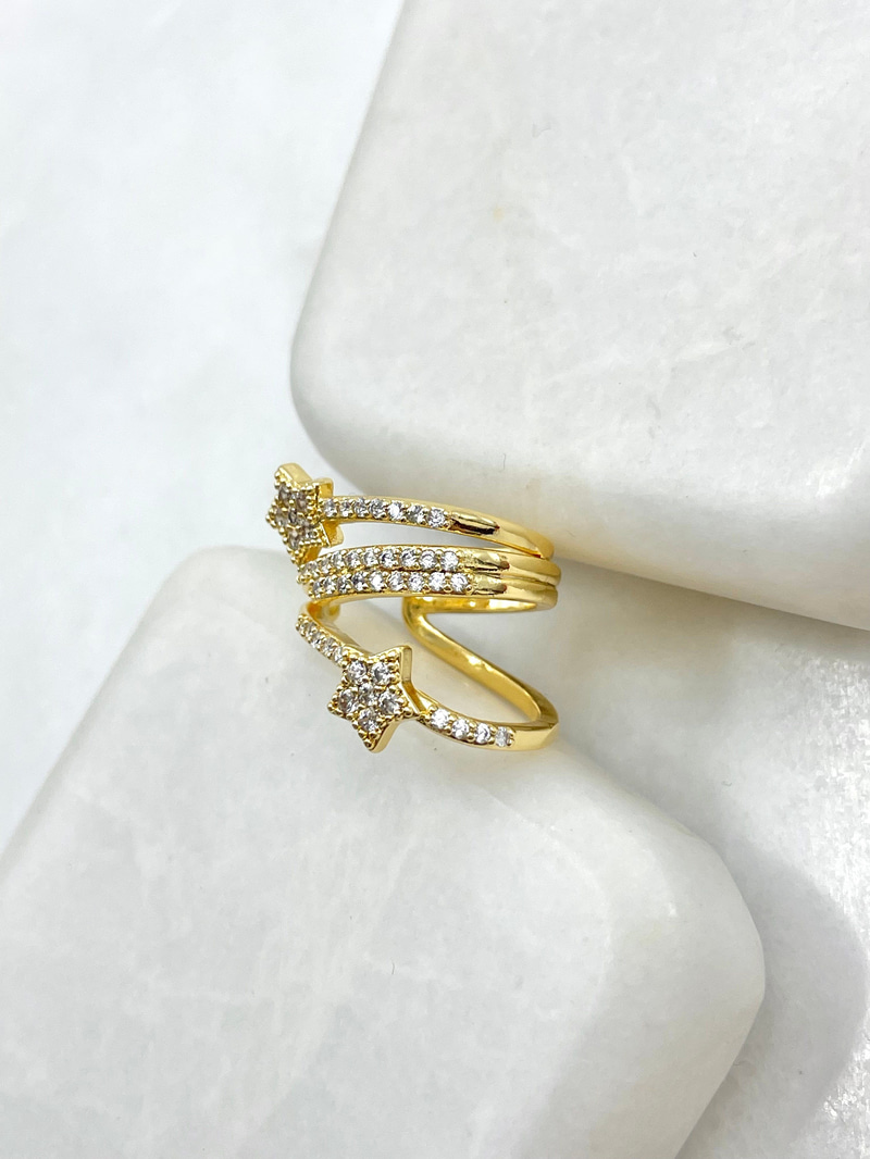 Gömme Taşlı Yıldız Model Çoklu Kıkırdak Küpe Gold
