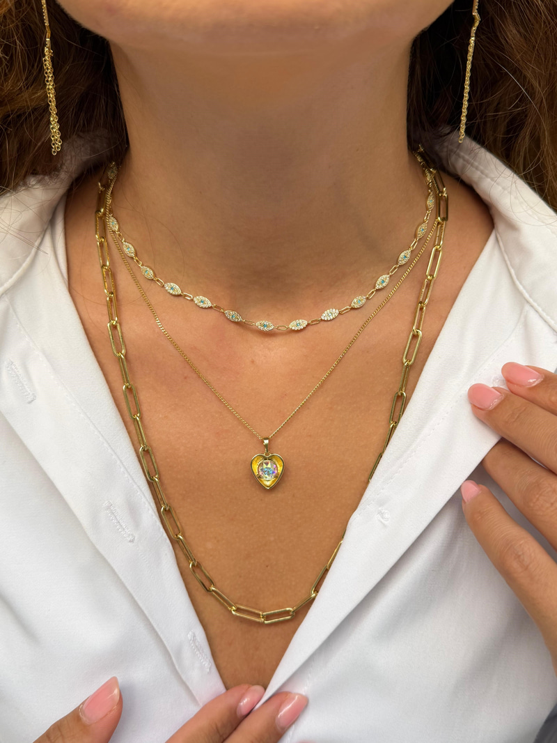 Özel Seri Swarovski Kalp Sallantılı Kolye Gold