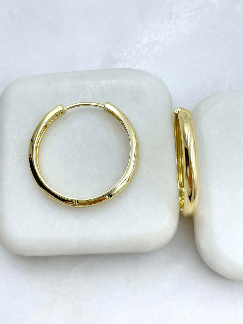 Altın Kaplama Köşeli Basic Halka Küpe 2.8 cm Gold