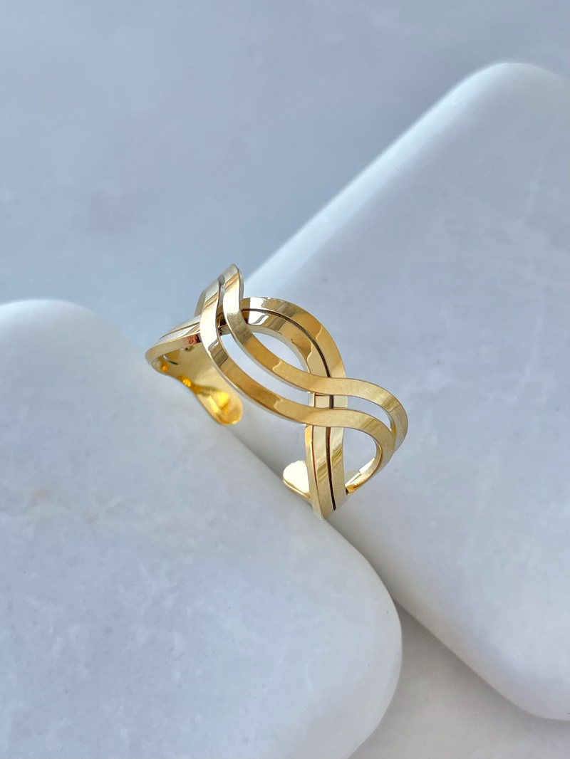 Çelik Çoklu Dalga Model Yüzük Gold