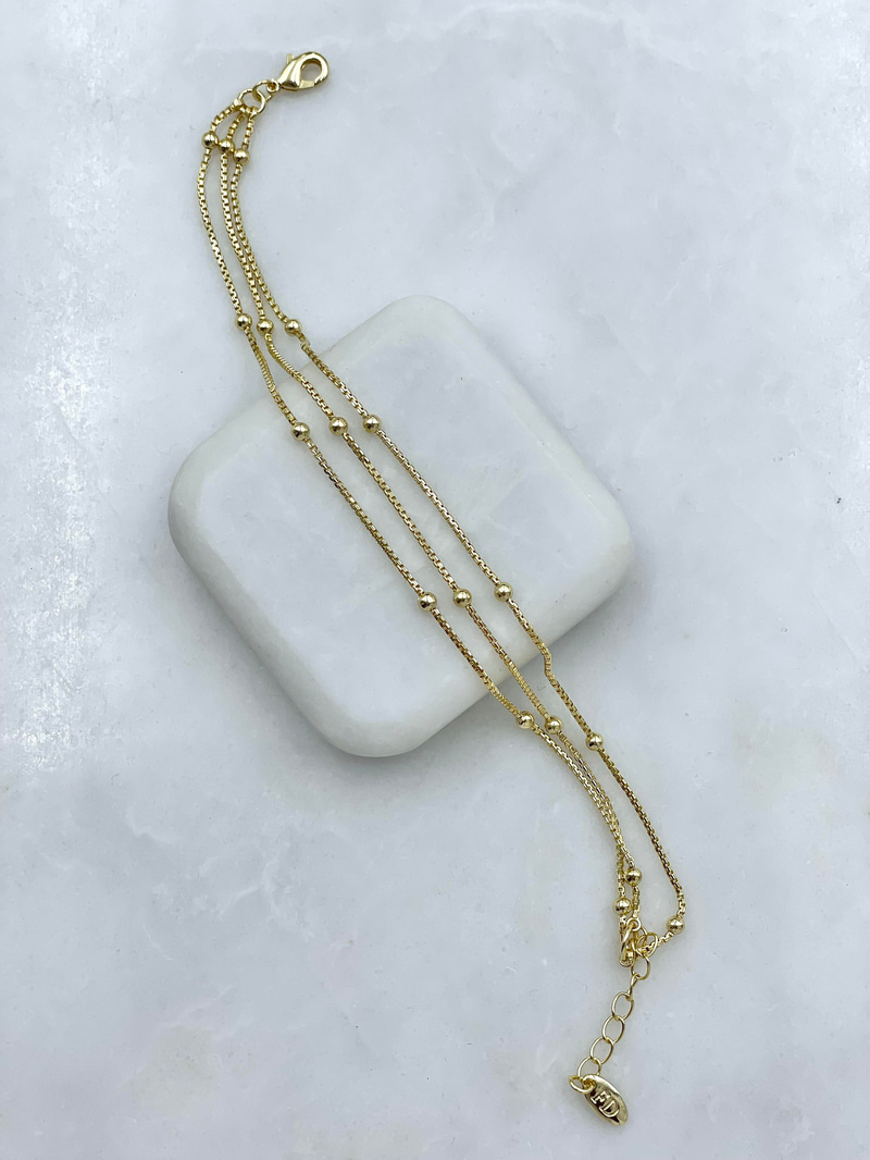 Altın Kaplama Üçlü Topçuk Zincir Bileklik Gold