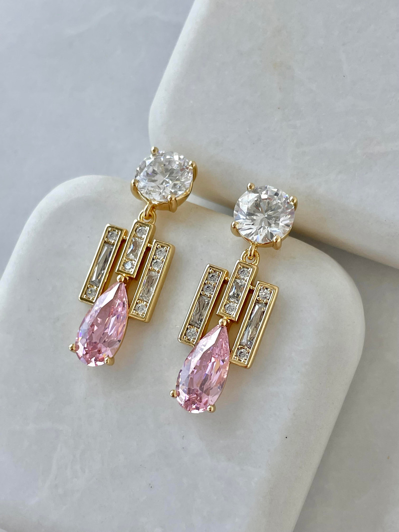 Özel Seri Kristal Taşlı Pembe Küpe