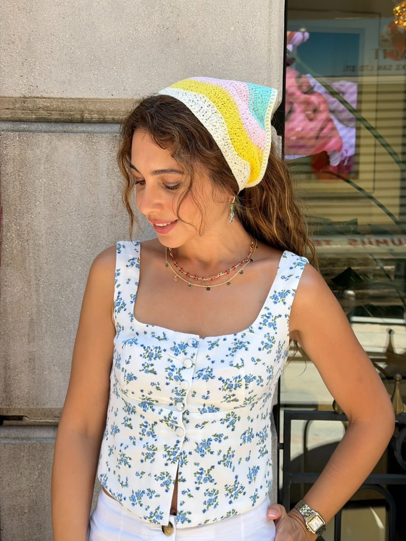 Renk Geçişli Üçgen Bandana Sarı-Pembe