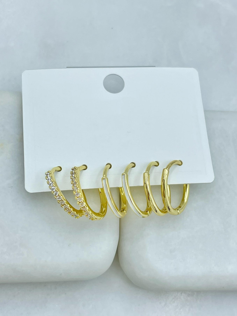 Altın Kaplama Altılı Mineli ve Gömme Taşlı Set Küpe Gold