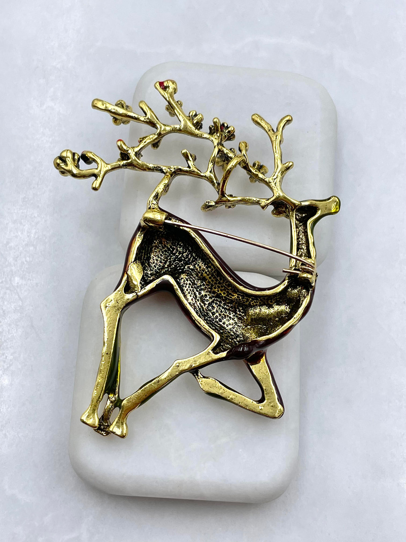 Çiçek Boynuzlu Geyik Broş Gold