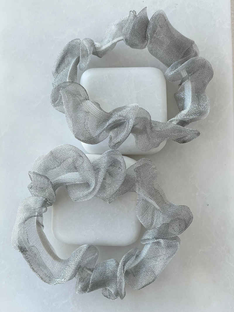 İkili Organze Tül Scrunchie Toka Gri