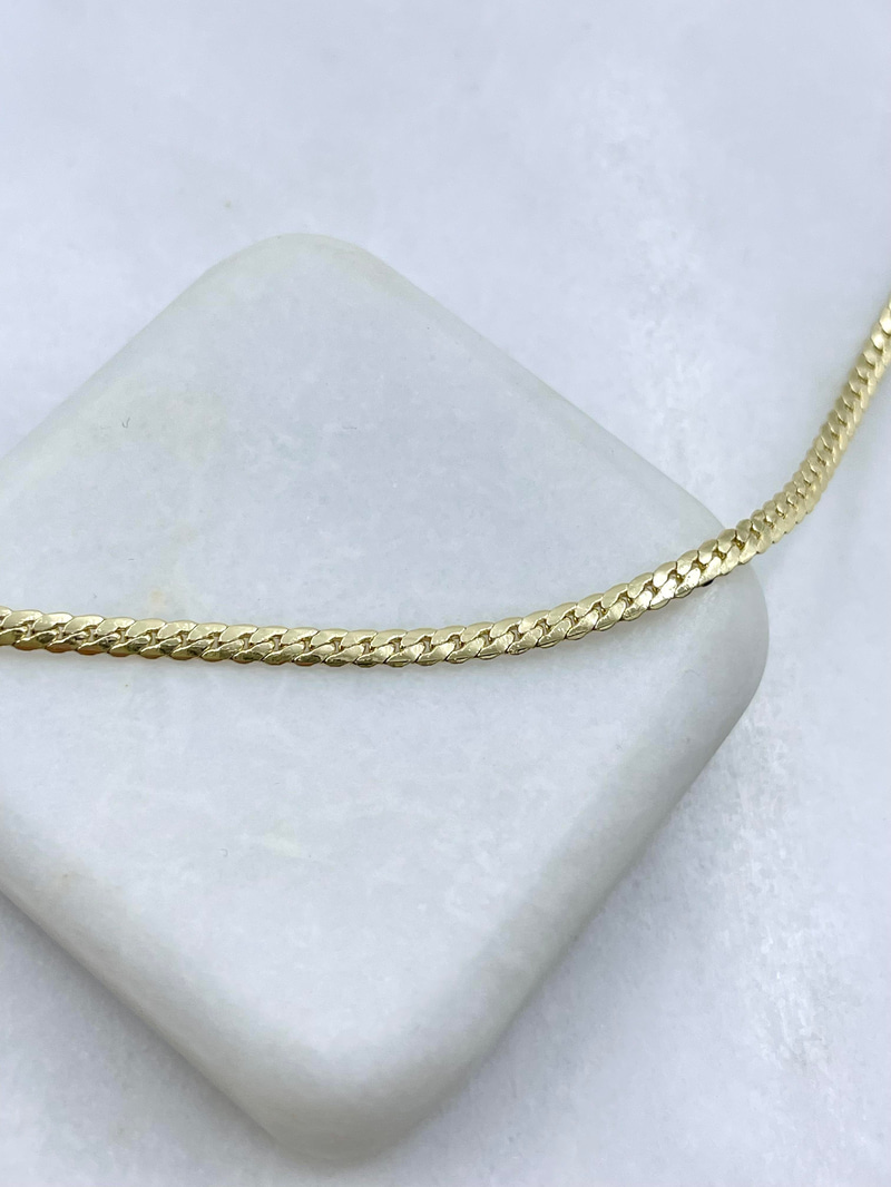 Altın Kaplama Minimal Ezme Yılan Zincir Kolye 45 cm Gold