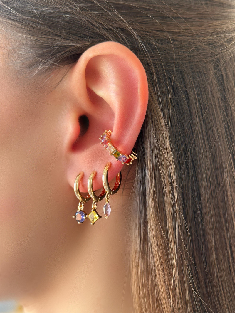 Altın Kaplama Altılı Kristal Geometrik Şekilli Küpe