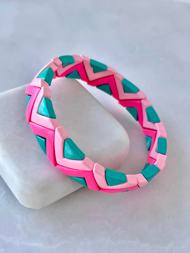 Porselen Kaplama Renkli Zigzag Bileklik Pembe-Turkuaz