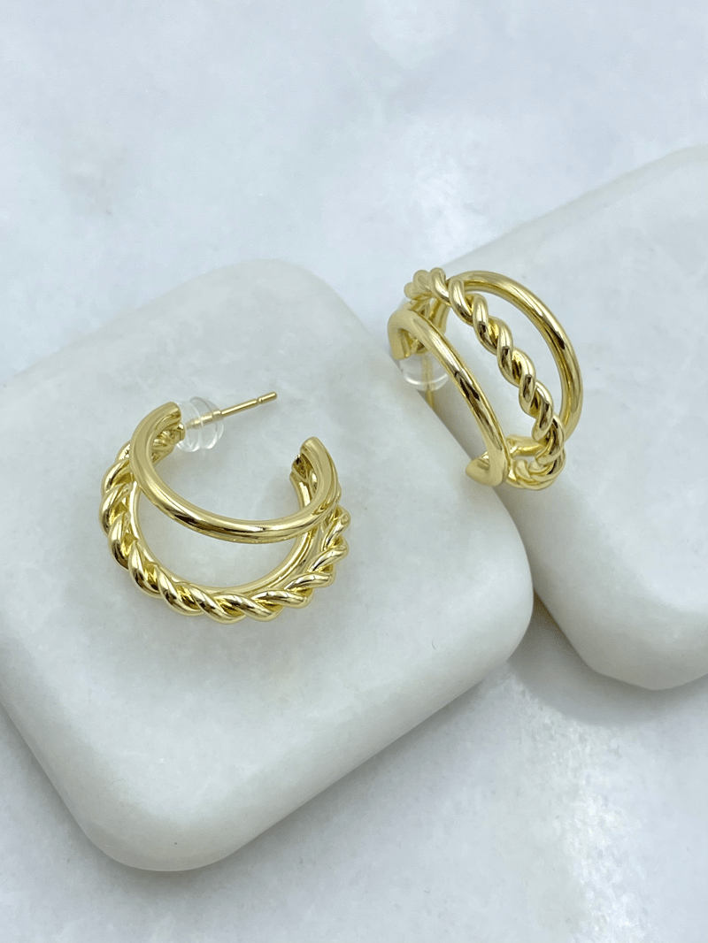 Altın Kaplama Üçlü Görünüm Burgu Halka Küpe Gold