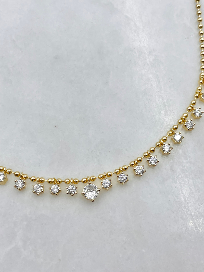 Büyük Küçük Kristal Taş Sallantılı Topçuk Kolye Gold