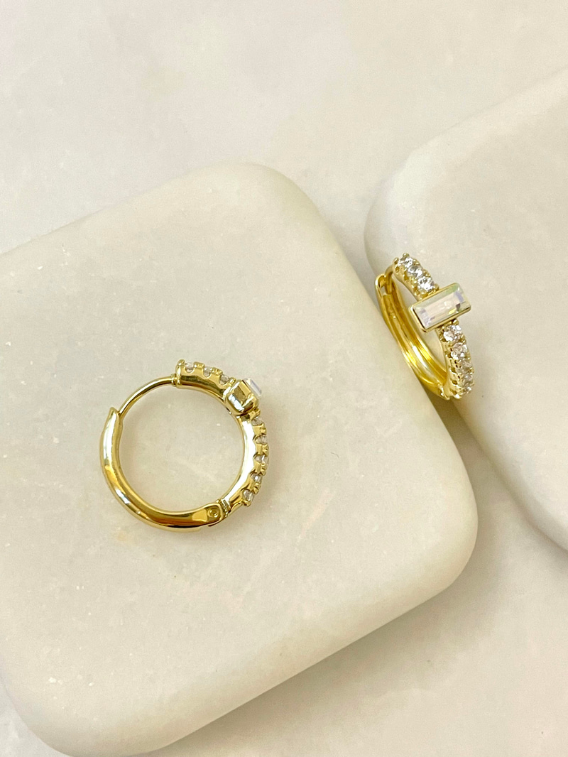 Özel Seri Swarovski Taş Halka Küpe Gold