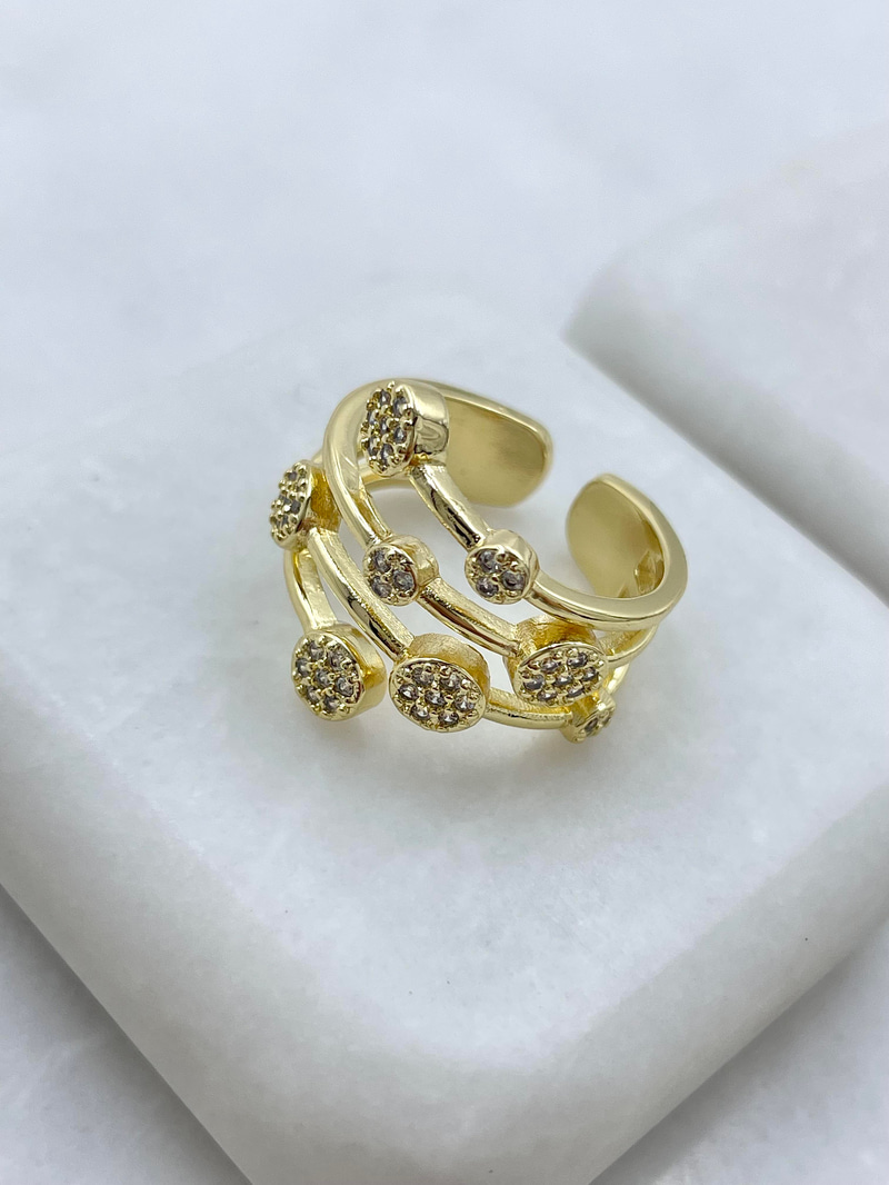 Altın Kaplama Gömme Taşlı Puantiyeli Yüzük Gold