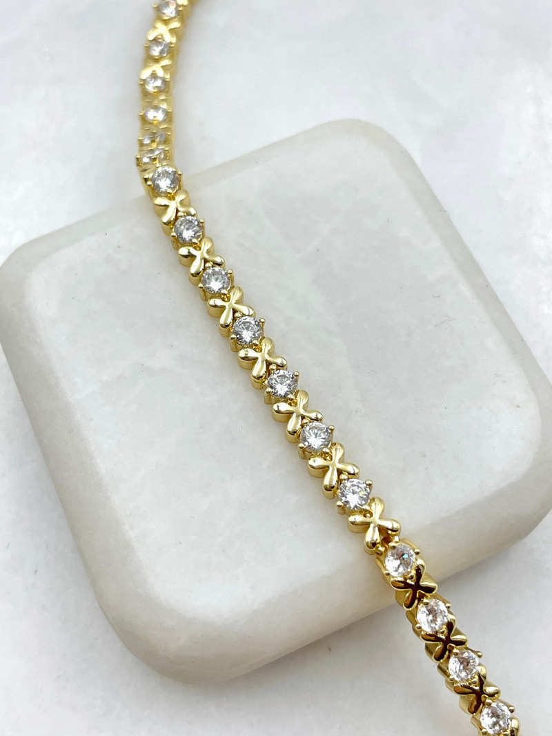 Özel Seri Kristal Taşlı X Model Bileklik Gold