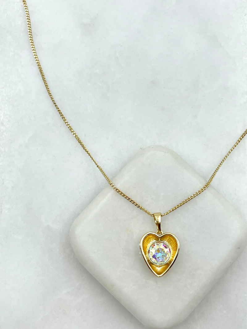 Özel Seri Swarovski Kalp Sallantılı Kolye Gold