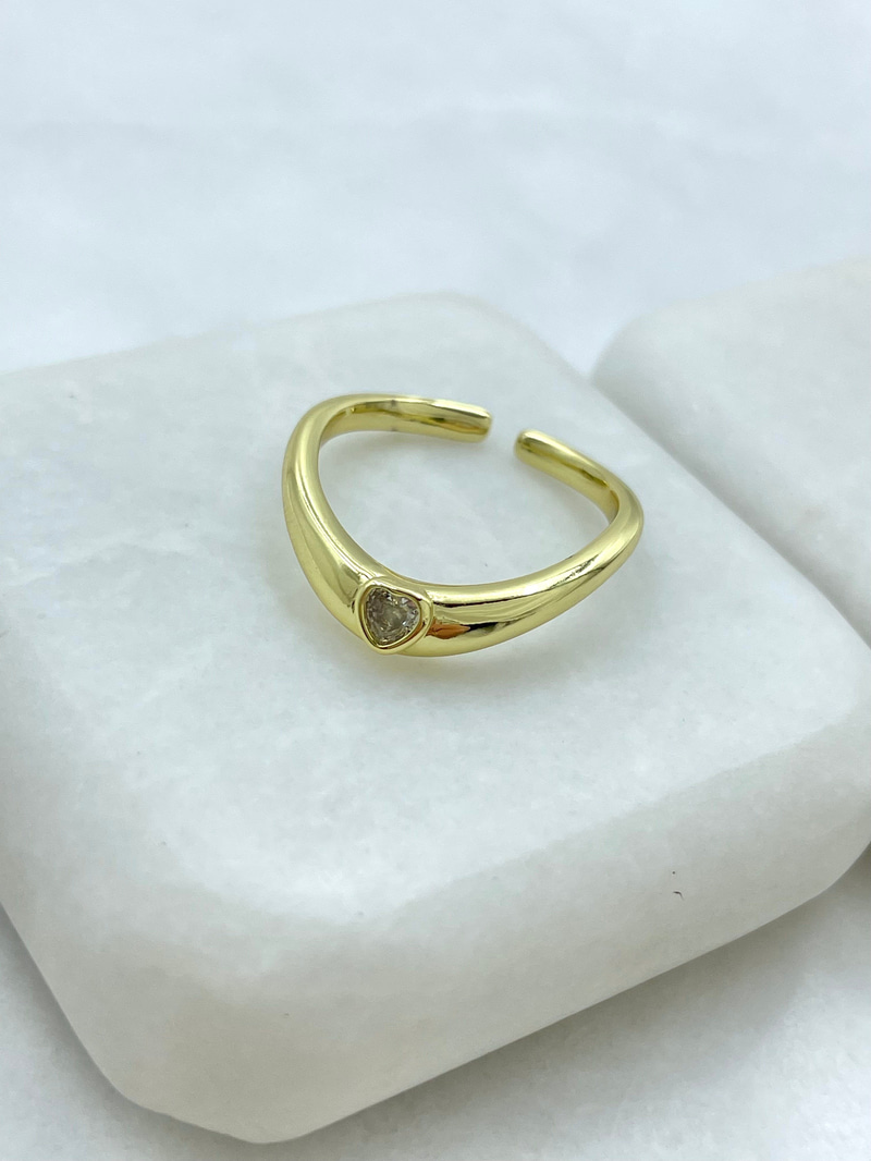 Altın Kaplama Oval Kristal Kalp Yüzük Gold