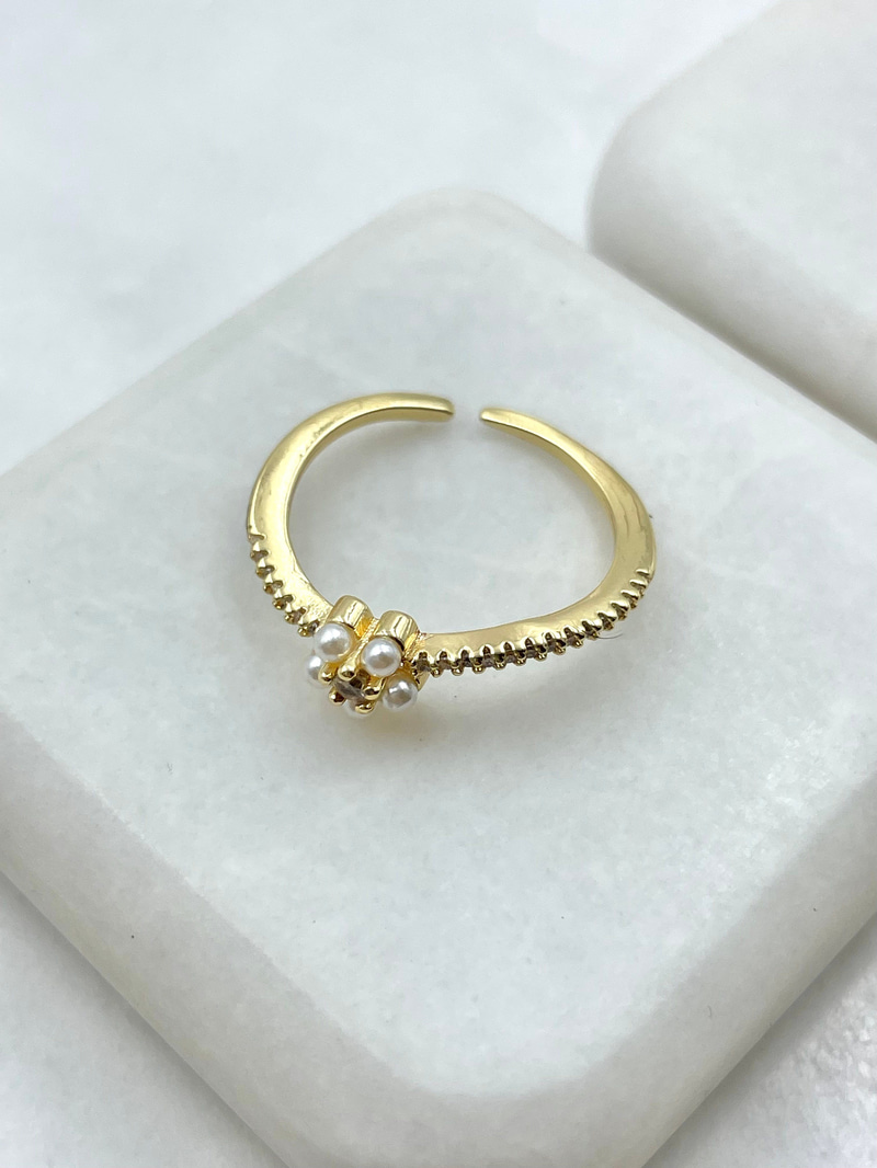 İncili Çiçek Model Yüzük Gold