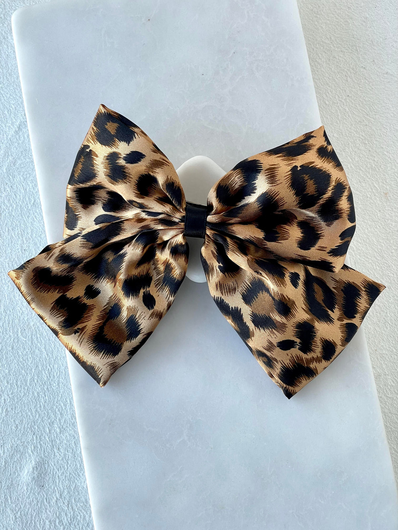 Leopar Desenli Saten Fiyonk Otomatik Toka Kahve