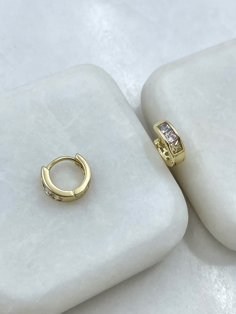 Özel Seri Renkli Kristal Taşlı Minik Halka Küpe 1 cm Gold