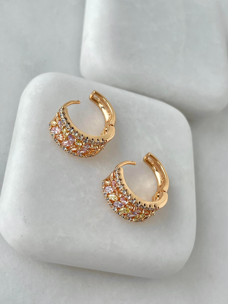 Özel Seri Pastel Renkli Oval Kristal Taşlı Halka Küpe