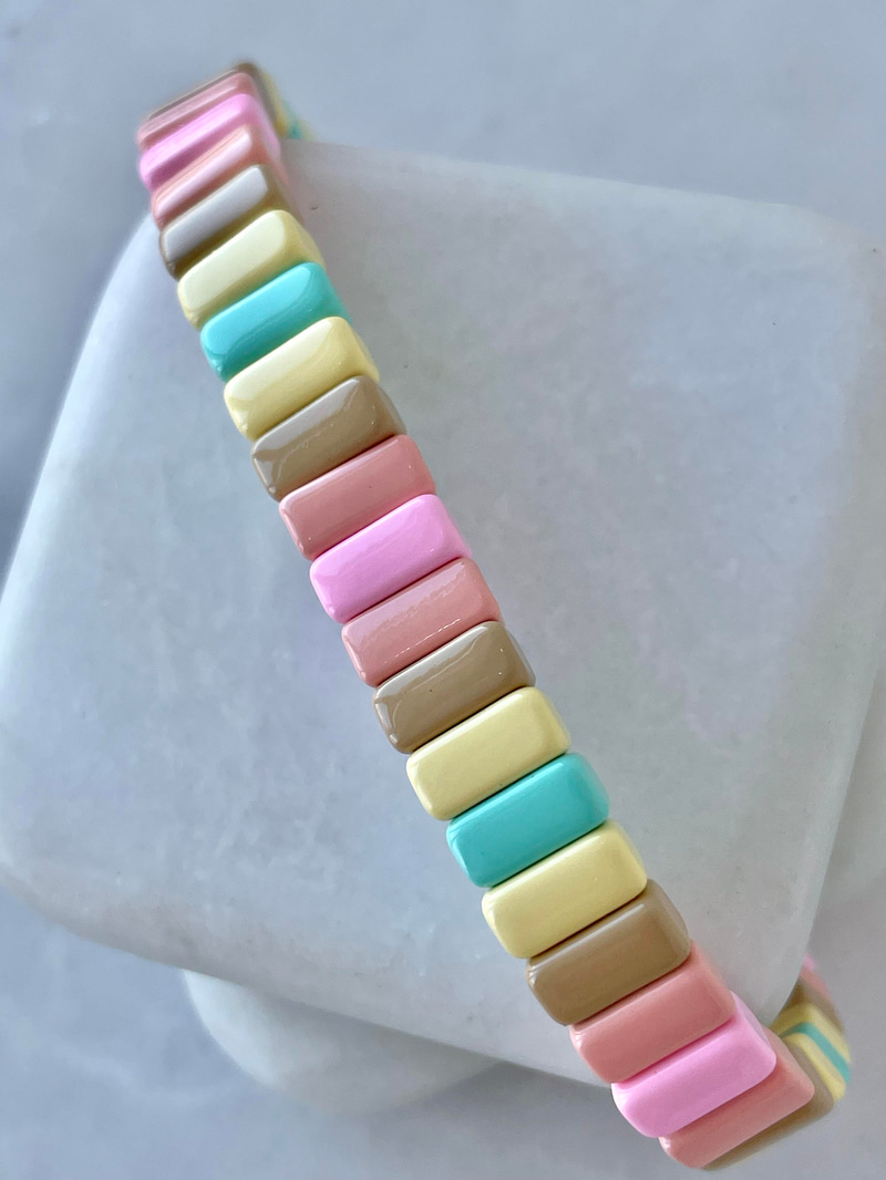 Porselen Kaplama Pastel Renkli Dikdörtgen Bileklik
