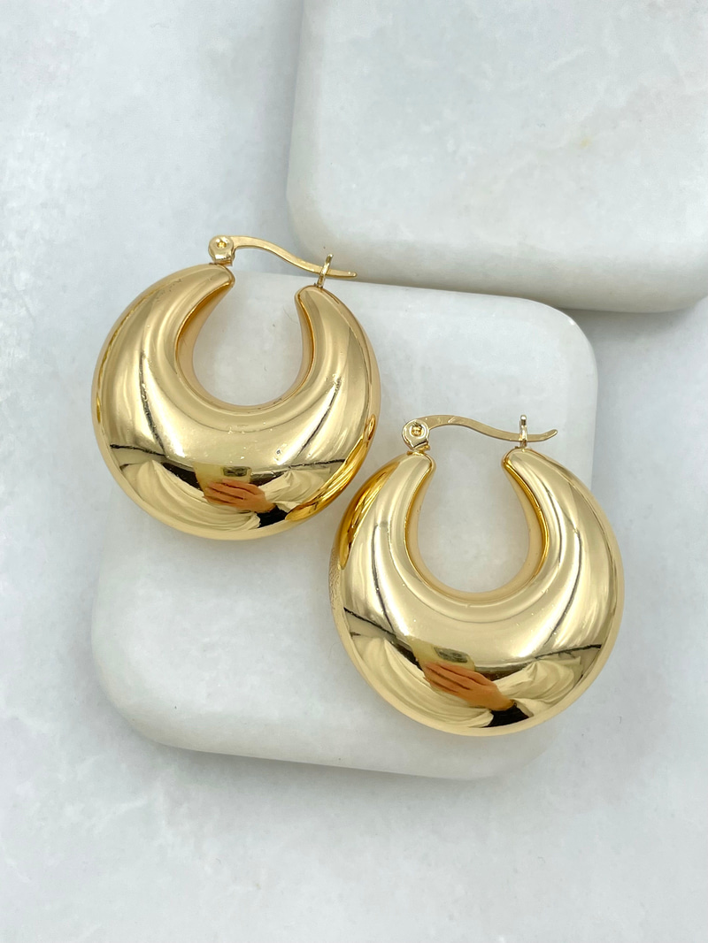 Altın Kaplama Bombeli Oval Küpe Gold