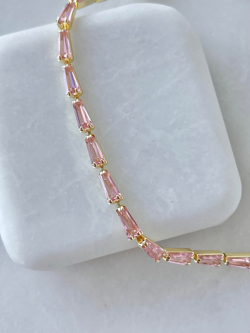Dizi Pembe Kristal Bileklik Gold