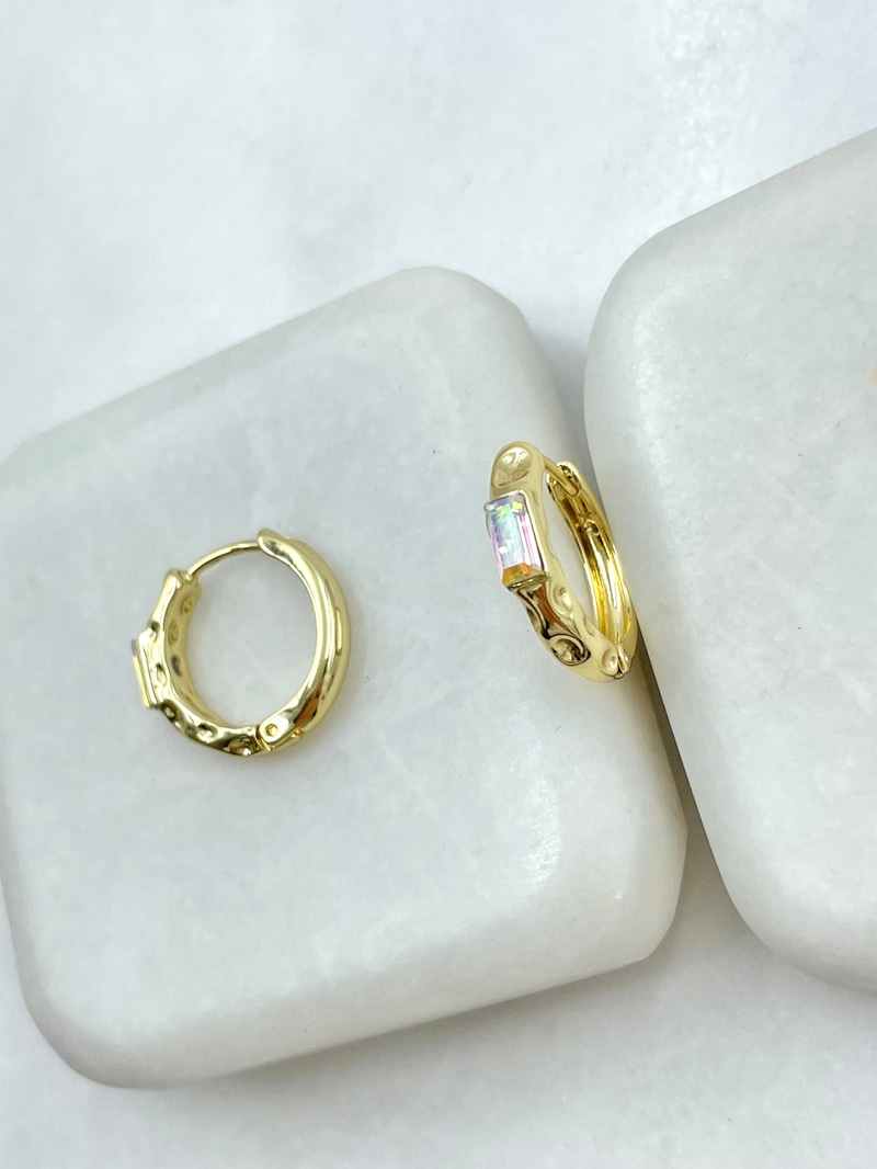 Özel Seri Swarovski Taşlı Ezme Halka Küpe Gold