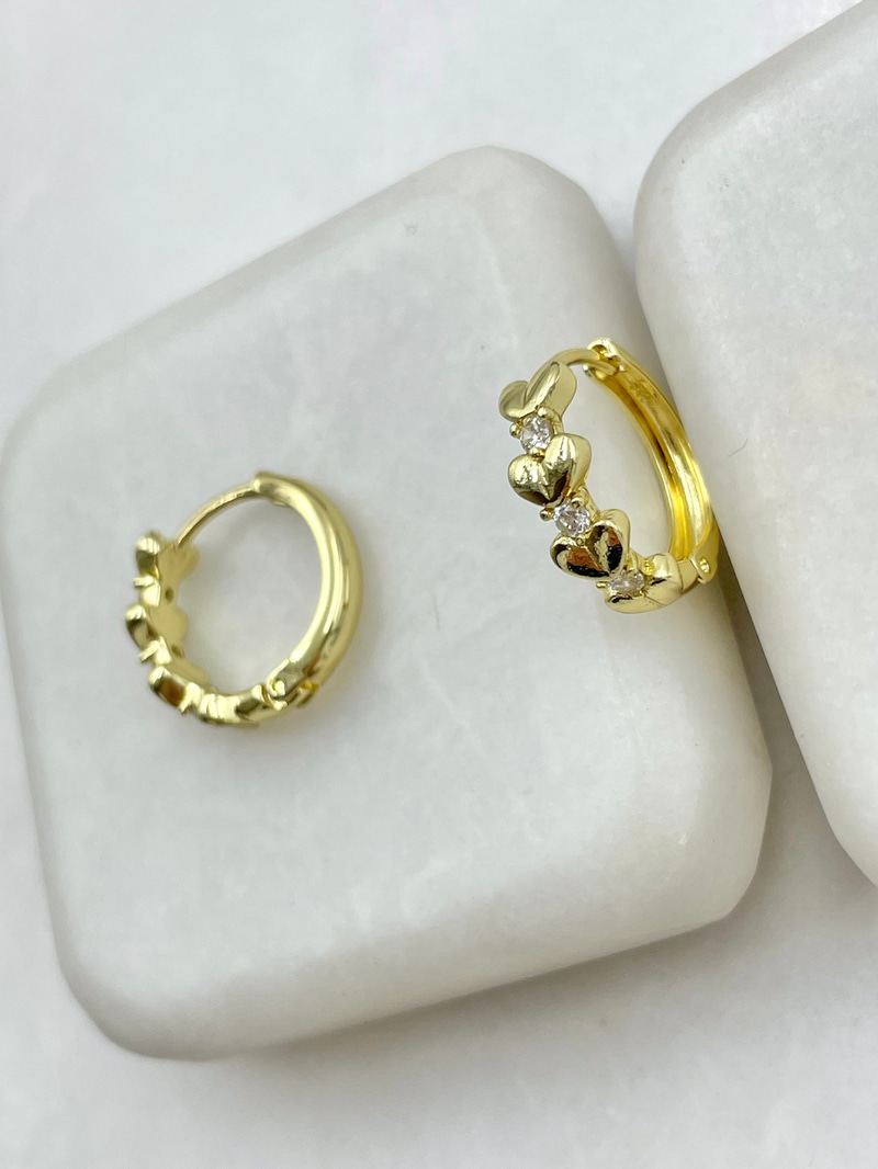 Özel Seri Kristal Taşlı Kalp Model Halka Küpe Gold