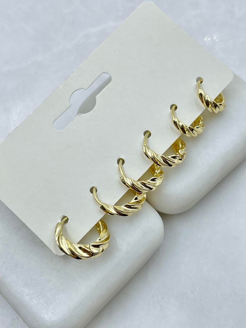 Altın Kaplama Altılı Burgu Model Küpe Seti Gold