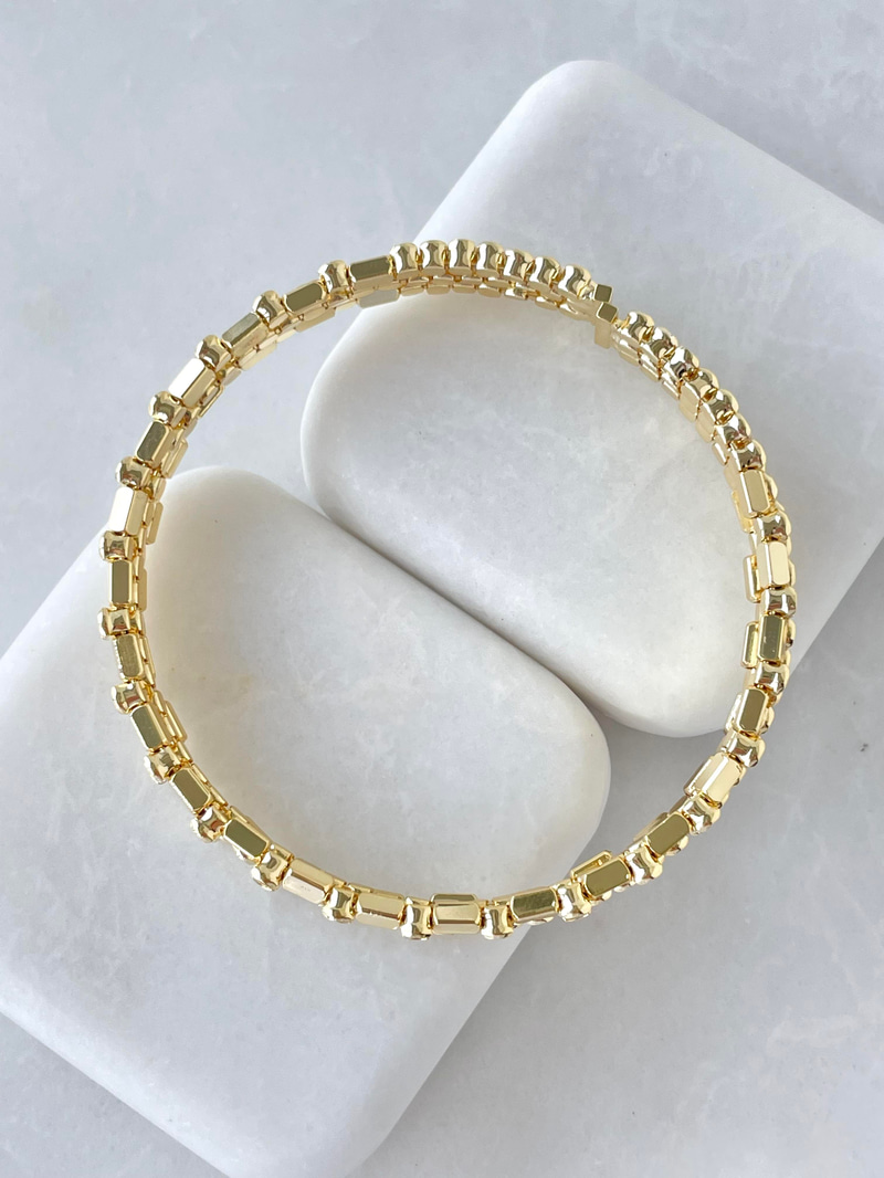 Altın Kaplama Plaka ve Kristal Taşlı Yaylı Kelepçe Gold
