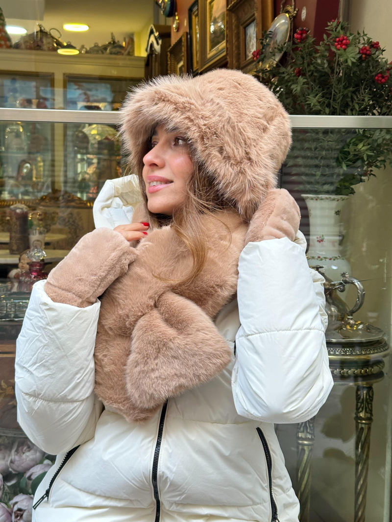 Kürklü Bucket Şapka Camel
