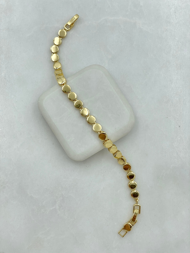 Dizi Daire Plaka Bileklik Gold