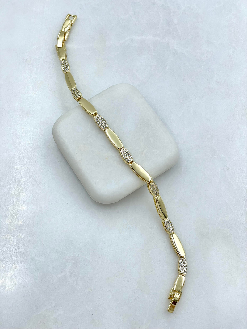 Altın Kaplama Gömme Taşlı Oval Model Bileklik Gold