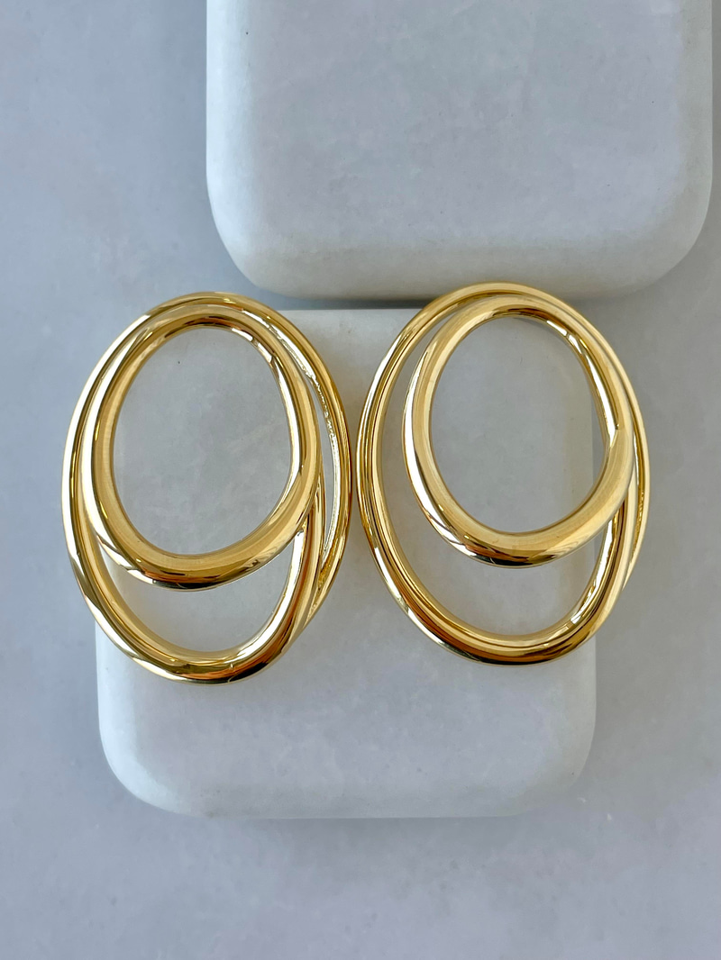 Çelik İç İçe Oval Küpe