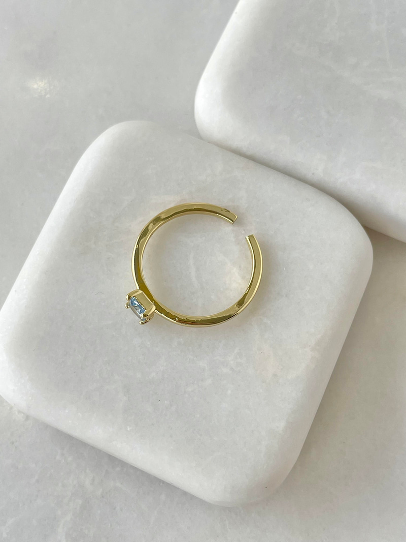 Altın Kaplama Mavi Kristal Taşlı Yüzük Gold