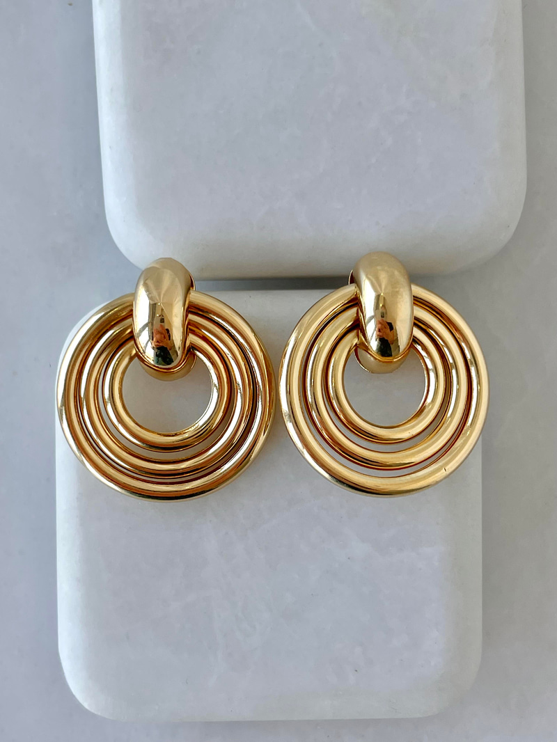 Altın Kaplama Vintage Üç Halkalı Küpe Gold