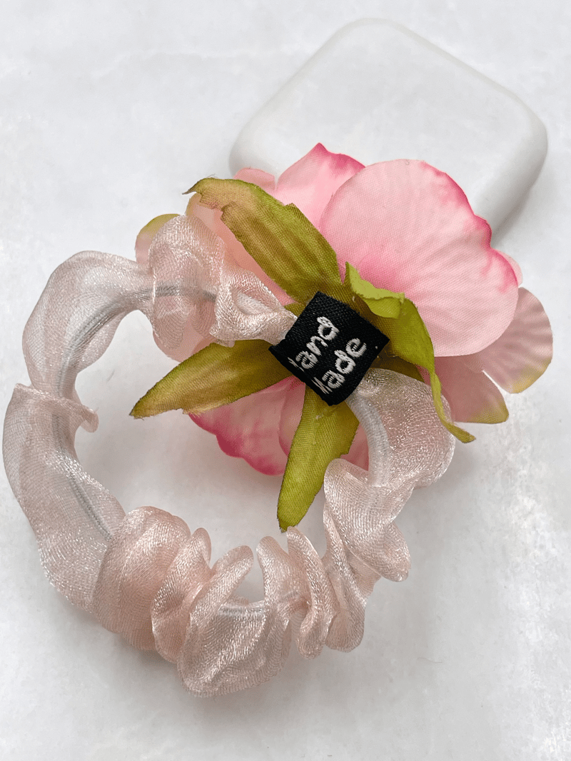 Organze Tül Gül Model Scrunchie Toka Pembe