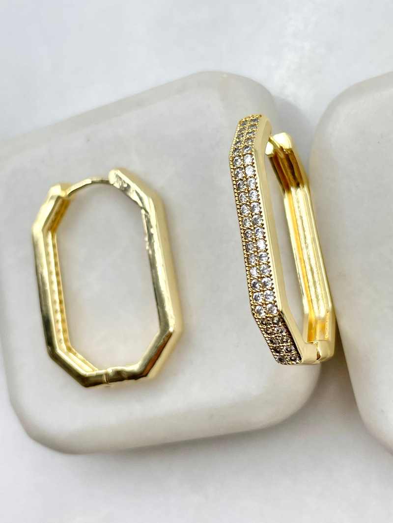 Gömme Taşlı Beşgen Küpe 3 cm Gold