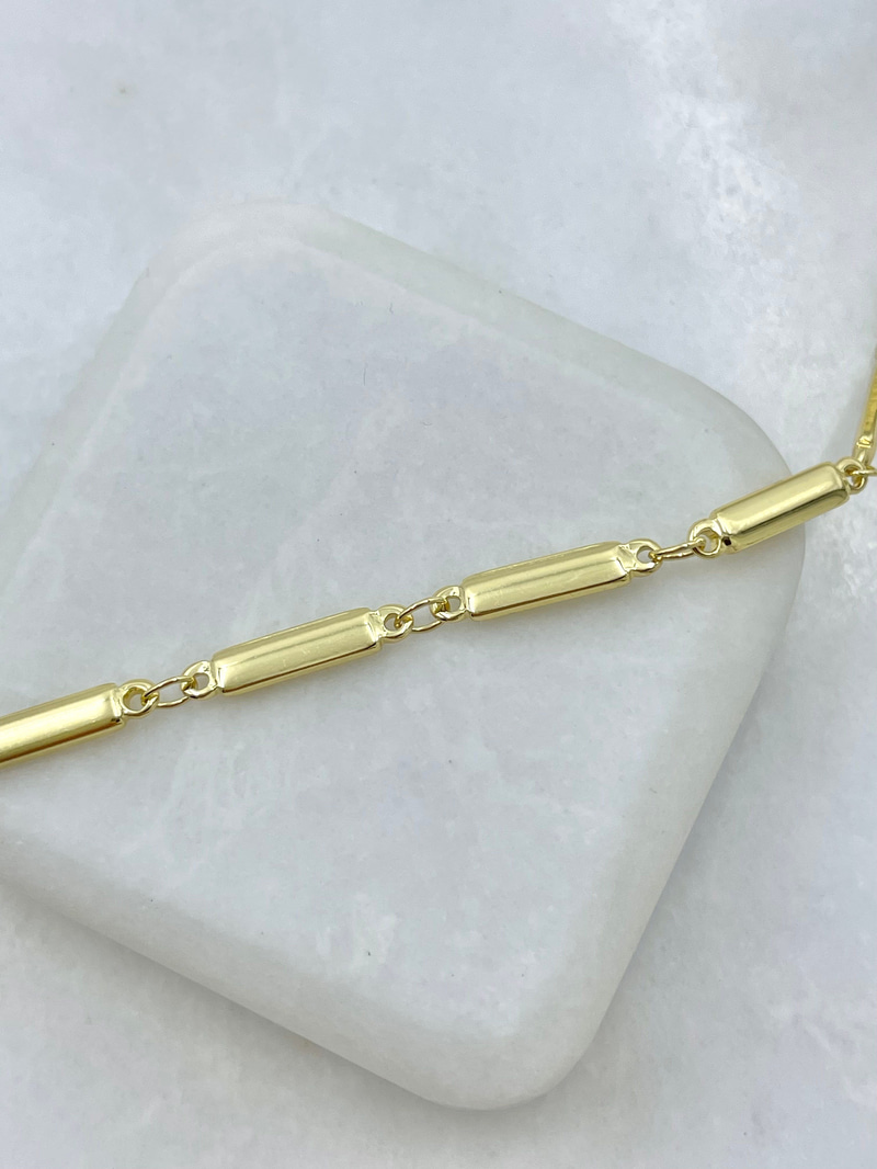 Çelik Yassı Boru Zincir Kolye 60 cm Gold