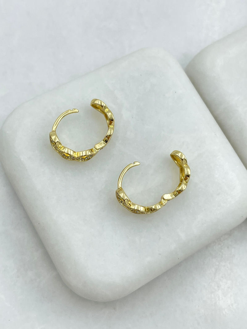 Özel Seri Gömme Taşlı İçi Boş Daire Küpe Gold