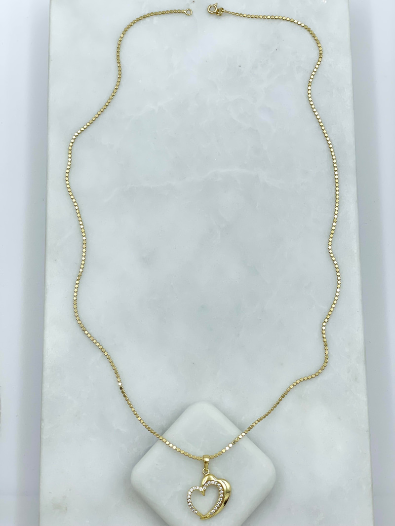 Özel Seri Gold Detaylı Kristal Taşlı Kalp Kolye 60 cm Gold