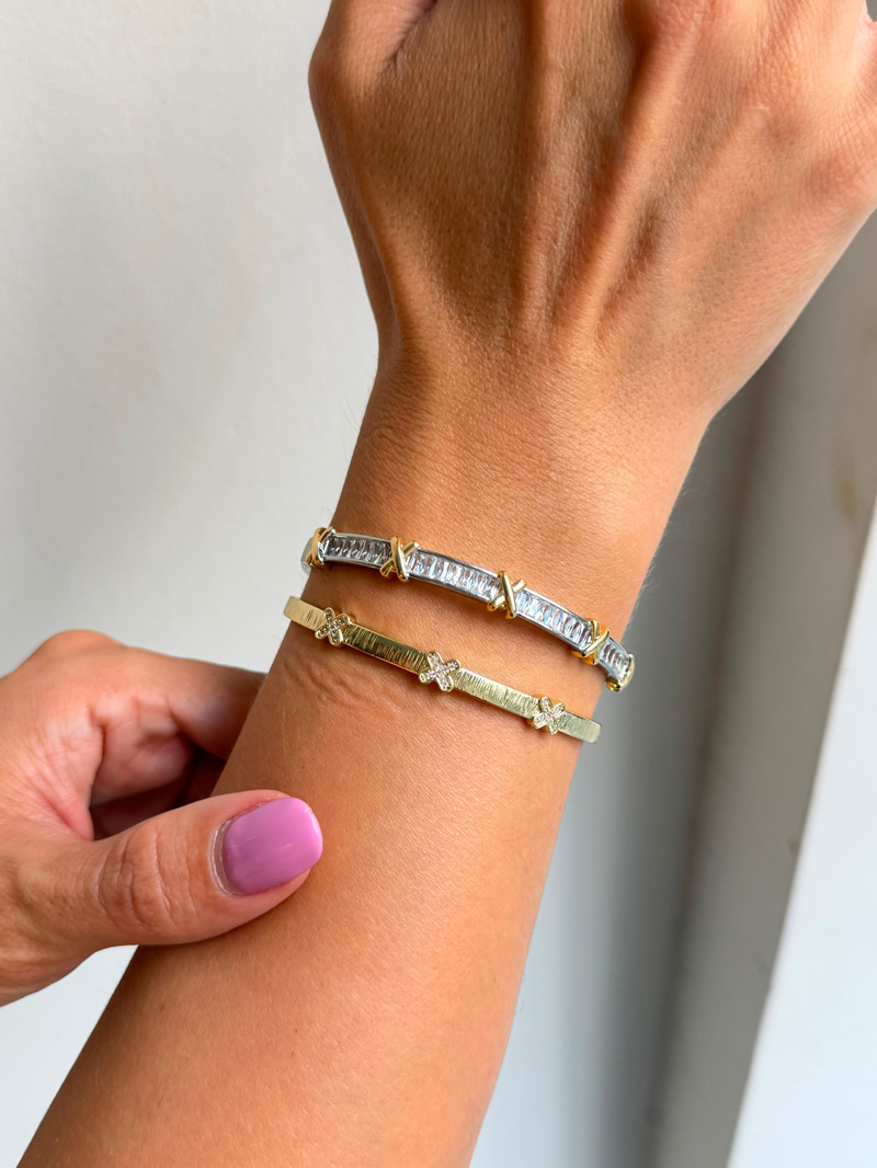 X Model Ezme Plaka Bileklik Gold