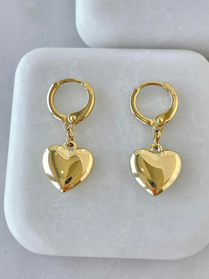 Özel Seri Kalp Sallantılı Basic Halka Küpe Gold