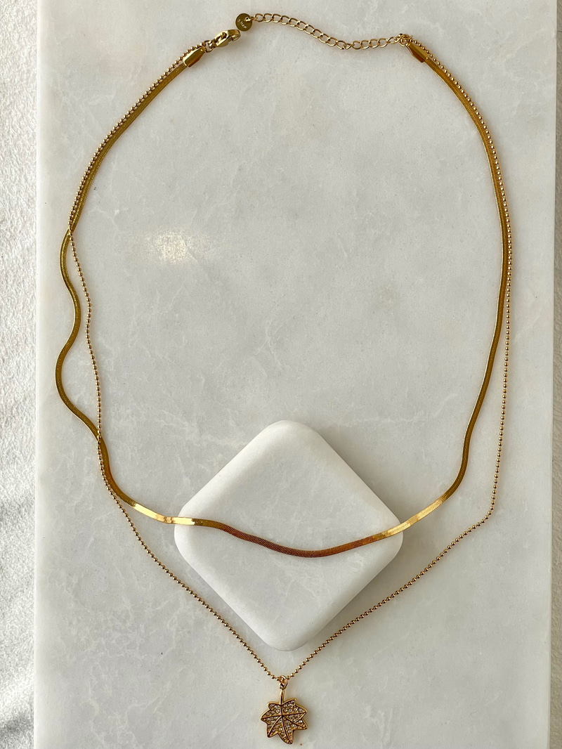Çelik Minimal Topçuklu ve İtalyan Zincir Yaprak Kolye