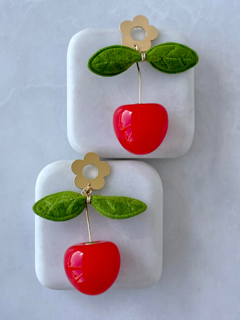 Yapraklı Kiraz Küpe